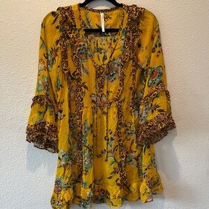 Anthropologie Boho Patterened Floral Mini Dress